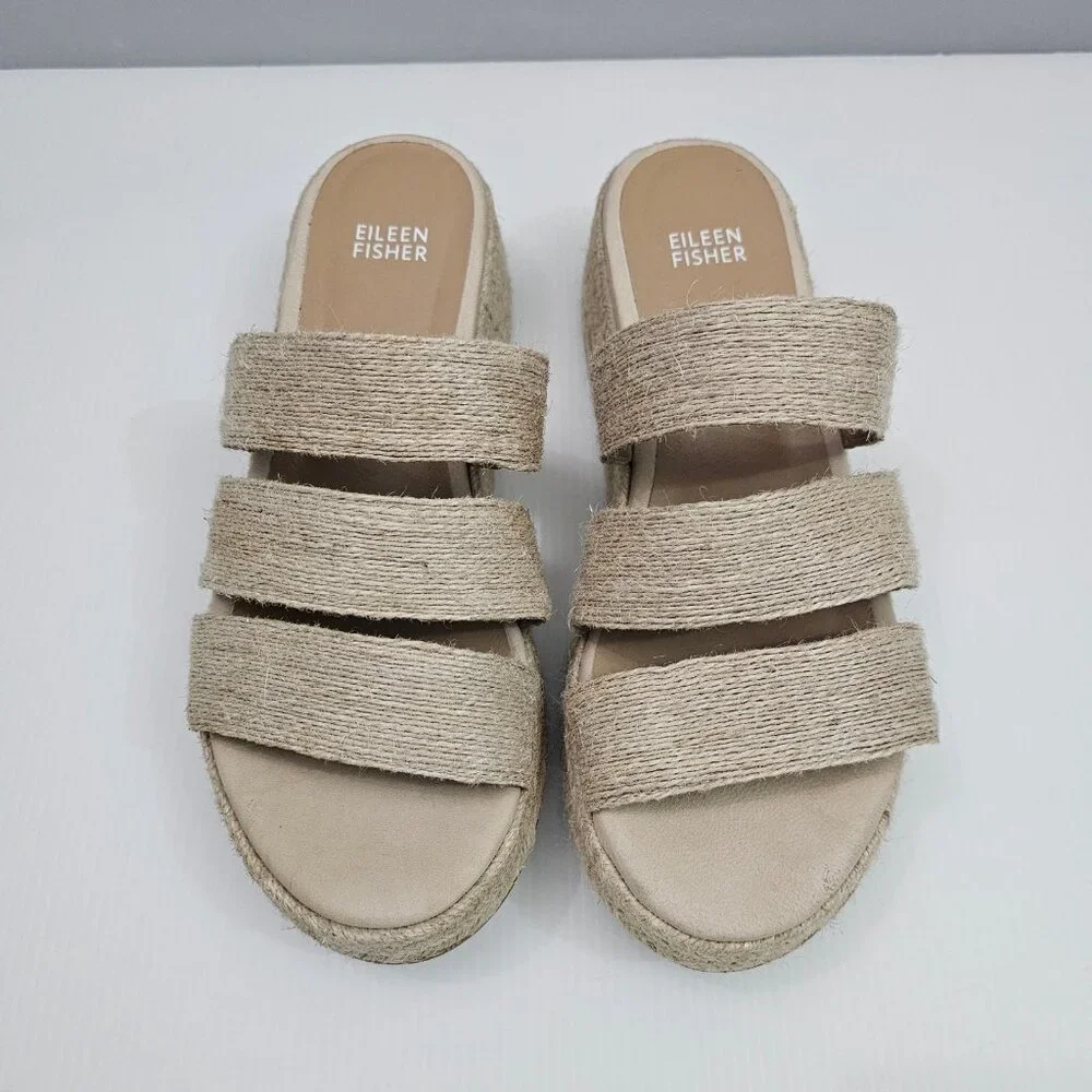 Eileen Fisher Mayla Espadrille Sandal Womens 8 Jute Platform Slide Summer - Picture 4 of 14